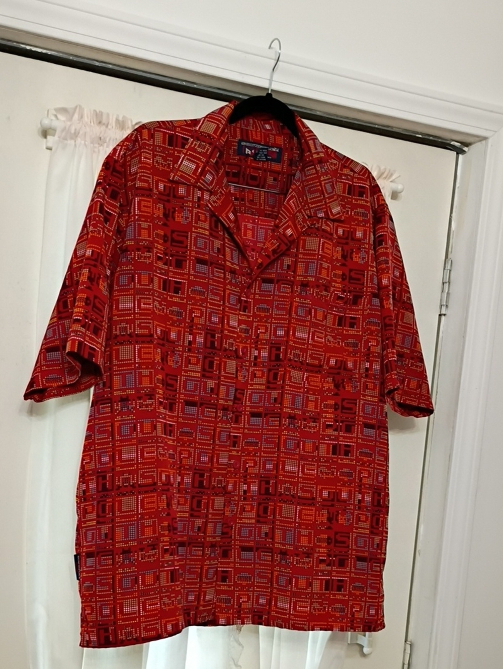 South Pole Red Geometric Short-Sleeve Button-Down Shirt